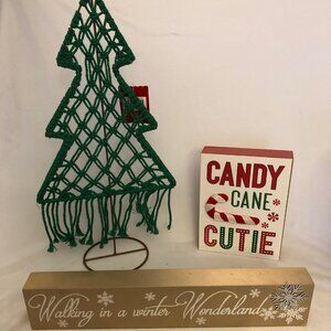 Christmas Decor - Macrame Tree & 2 Wood Signs